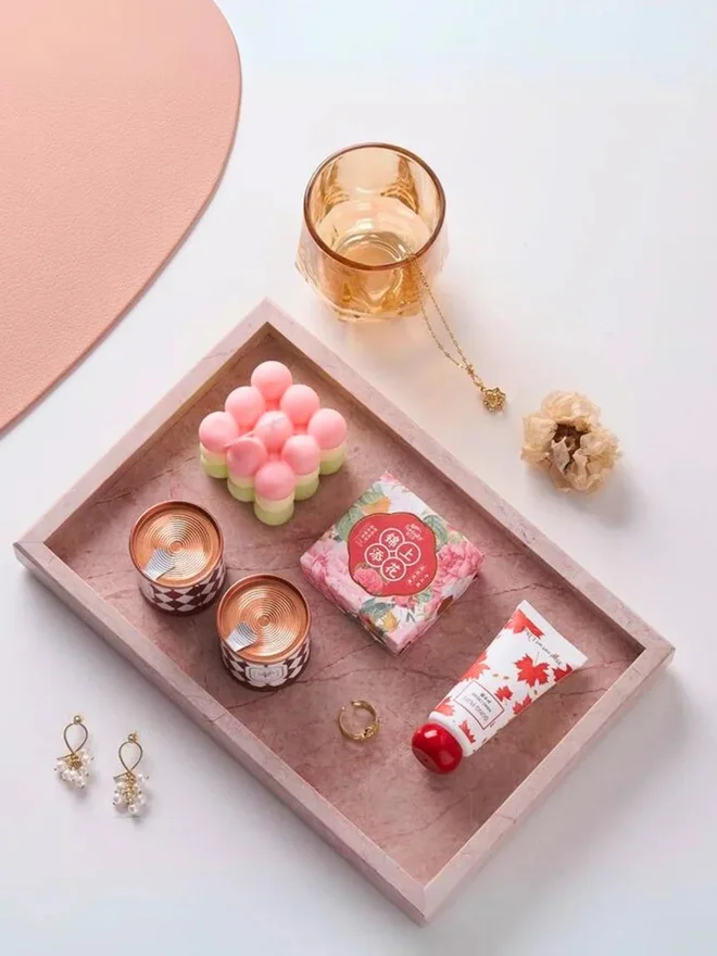 1Chase 1CHASE Natural Pink Marble Rectangular Tray